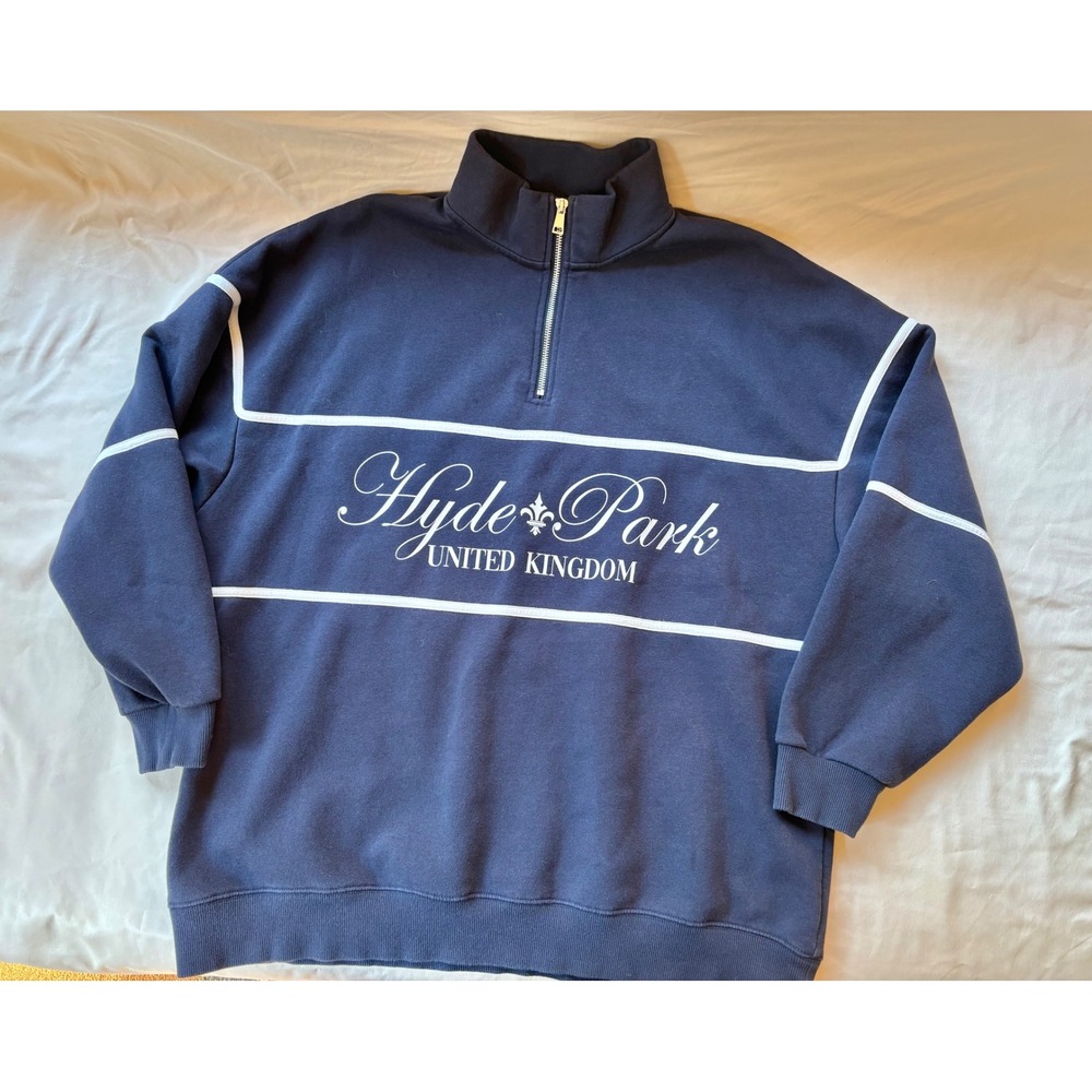 GB Gianna Bini Hyde Park United Kingdom Navy Blue Quarter Zip Sweatshirt Medium